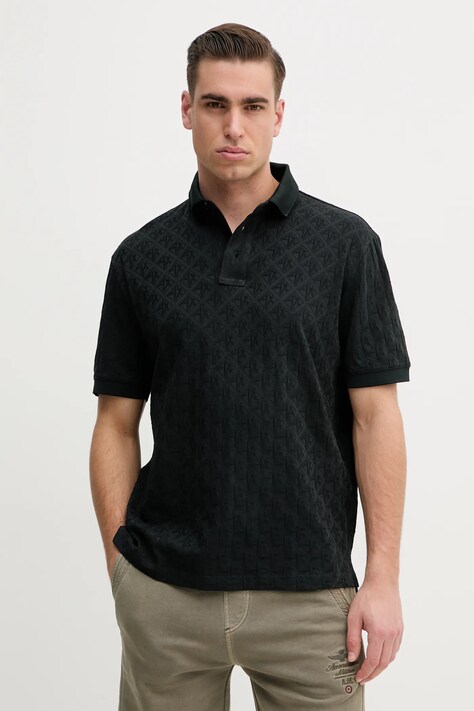 Памучна тениска с яка Armani Exchange в зелено с десен XM000219 AF10337