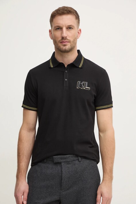 Polo tričko Karl Lagerfeld černá barva, s potiskem, 745462.551235