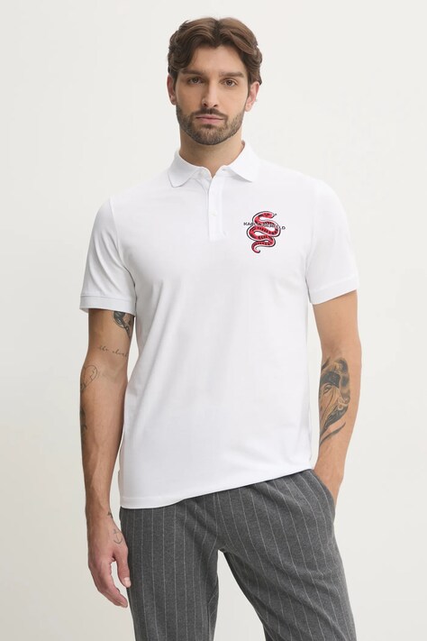 Karl Lagerfeld polo de bumbac culoarea alb, cu imprimeu, 551225.745400