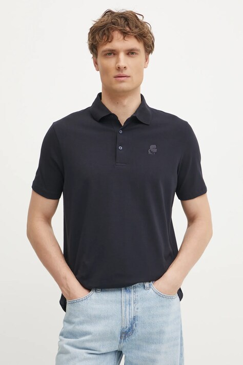 Karl Lagerfeld tricou polo barbati, culoarea negru, neted, 551221.745750