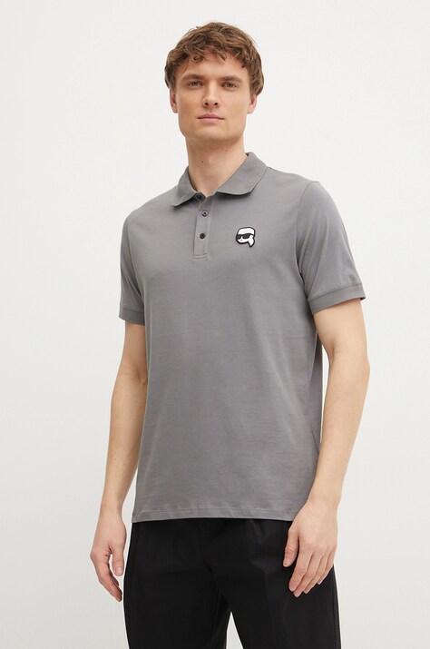 Karl Lagerfeld polo de bumbac barbati, culoarea gri, cu imprimeu, 551224.745710