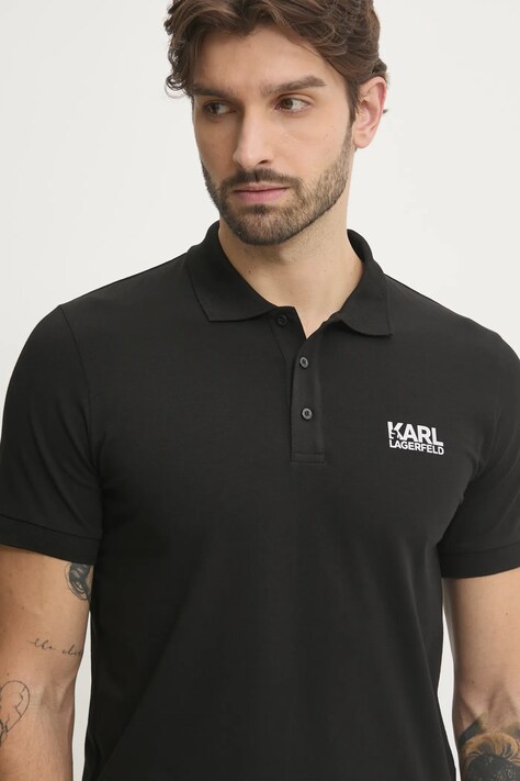 Karl Lagerfeld tricou polo barbati, culoarea negru, cu imprimeu, 551235.745088