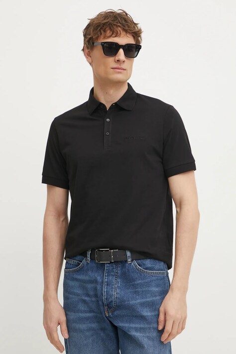 Karl Lagerfeld polo de bumbac barbati, culoarea negru, neted, 551225.745085