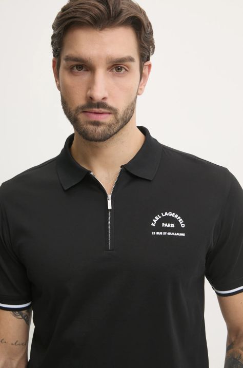 Karl Lagerfeld polo de bumbac culoarea negru, cu imprimeu, 551200.745081