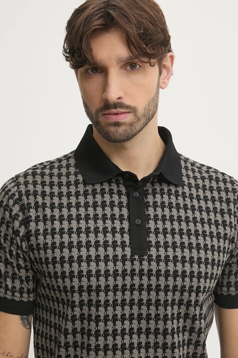 Pamučna polo majica Karl Lagerfeld boja: siva, s uzorkom, 551202.745084