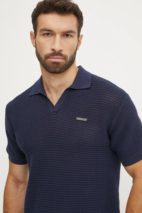 Karl Lagerfeld polo de bumbac culoarea bleumarin, uni, A1M46068