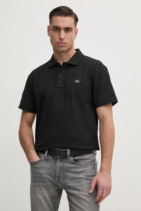 Πόλο Calvin Klein Jeans χρώμα: μαύρο, J30J327040