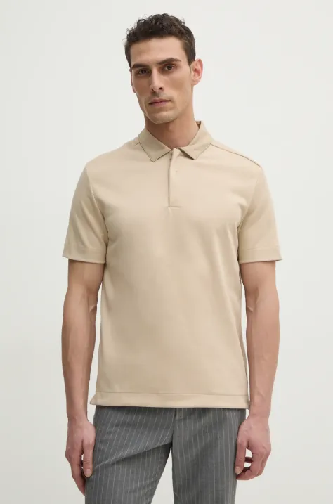 BOSS tricou polo barbati, culoarea bej, neted, 50531509