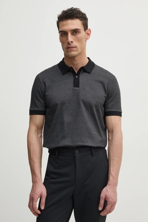 Pamučna polo majica BOSS za muškarce, boja: crna, s uzorkom, 50532246