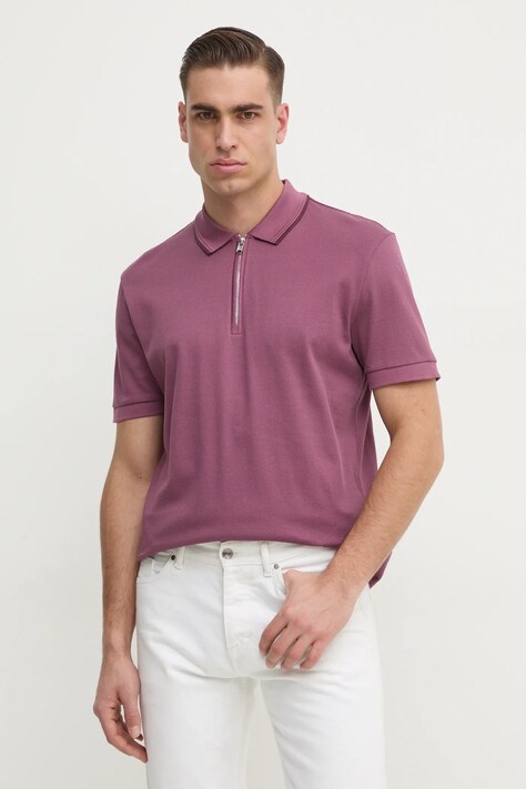 BOSS polo bawełniane kolor różowy gładki 50532612