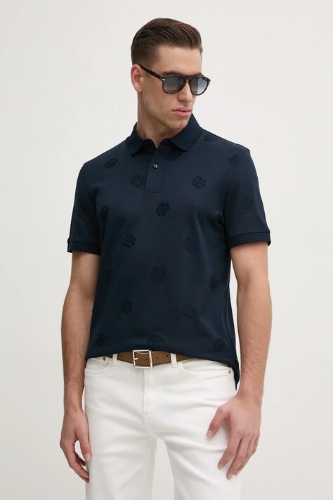 BOSS polo bawełniane męski kolor granatowy gładki 50532765