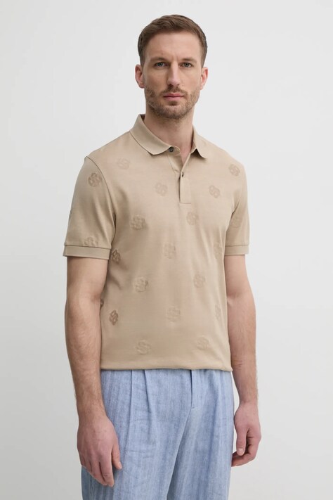 BOSS polo de bumbac barbati, culoarea bej, neted, 50532765