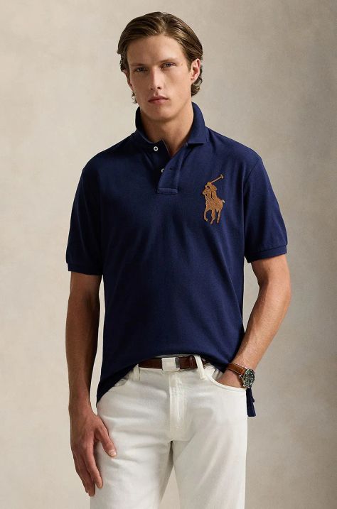 Polo Ralph Lauren polo bawełniane kolor granatowy gładki 710958776