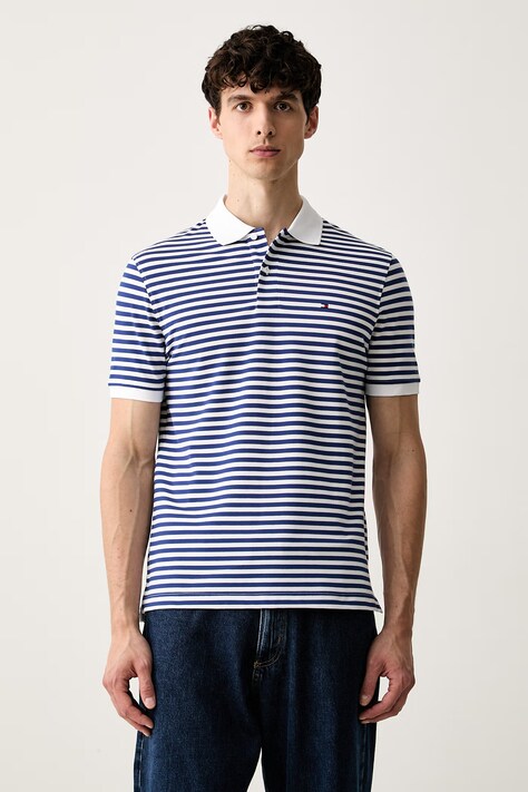 Tommy Hilfiger Тениска с яка мъжка с памук синя MW0MW37309