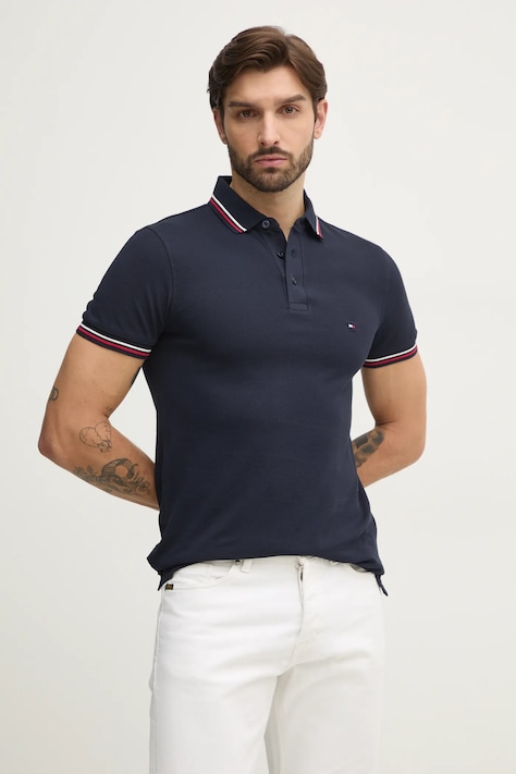 Поло Tommy Hilfiger мужское цвет синий однотонное MW0MW37346