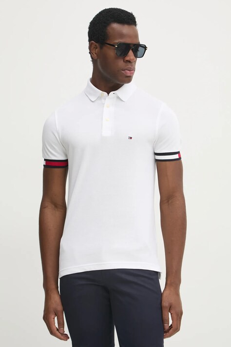 Tommy Hilfiger tricou polo barbati, culoarea alb, cu imprimeu, MW0MW37518