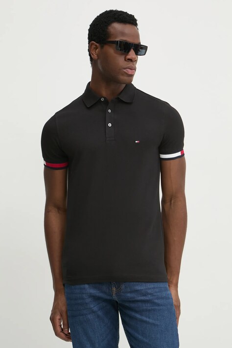 Tommy Hilfiger tricou polo barbati, culoarea negru, cu imprimeu, MW0MW37518