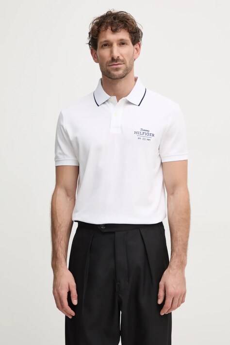 Polo tričko Tommy Hilfiger bílá barva, s aplikací, MW0MW37519