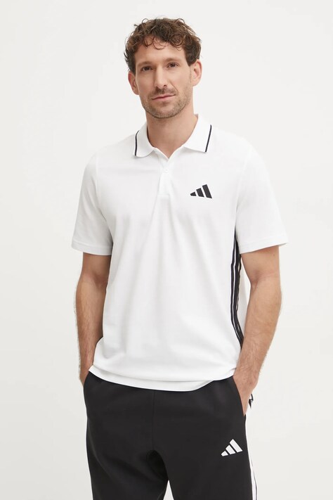 Bavlnené polo tričko adidas Essentials béžová farba, s potlačou, JE6383