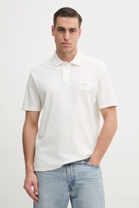 Armani Exchange polo bawełniane męski kolor biały z aplikacją XM000356 AF12758