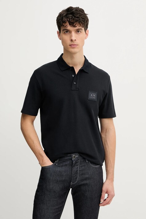 Armani Exchange polo bawełniane męski kolor granatowy z aplikacją XM000356 AF12758