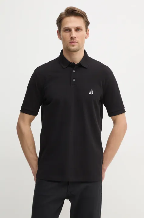 Armani Exchange polo bawełniane kolor czarny gładki XM000367 AF13022