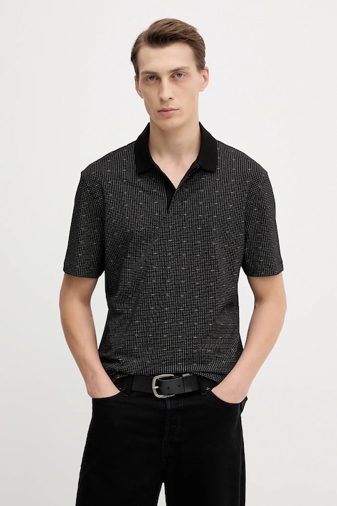 Armani Exchange tricou polo culoarea negru, cu model, XM000736 AF10819