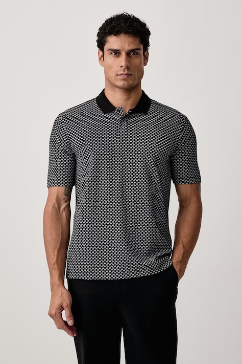 Armani Exchange Тениска с яка мъжка от памук с еластан черна XM000736 AF10819