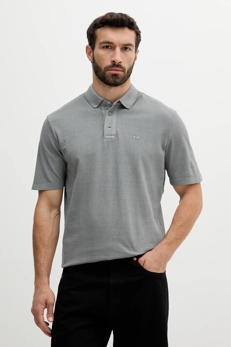 Armani Exchange pamut póló szürke, férfi, sima, XM000509 AF13055