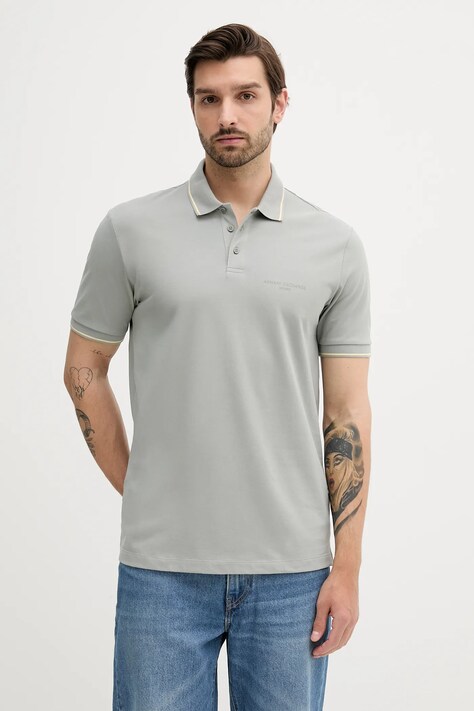 Armani Exchange polo bawełniane męski kolor szary gładki XM000489 AF13026