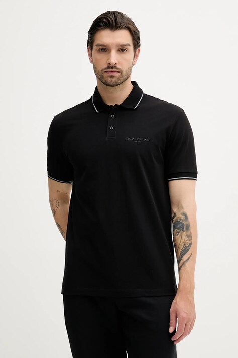Bombažen polo Armani Exchange moški, črna barva, XM000489 AF13026