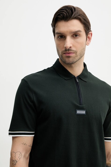 Polo tričko Armani Exchange zelená barva, s aplikací, XM000221 AF10366