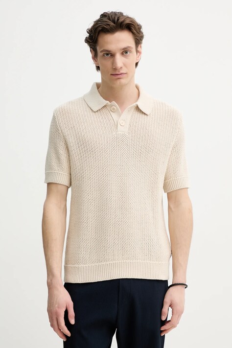 Marc O'Polo polo de bumbac bărbați, culoarea bej, uni, 5000006010