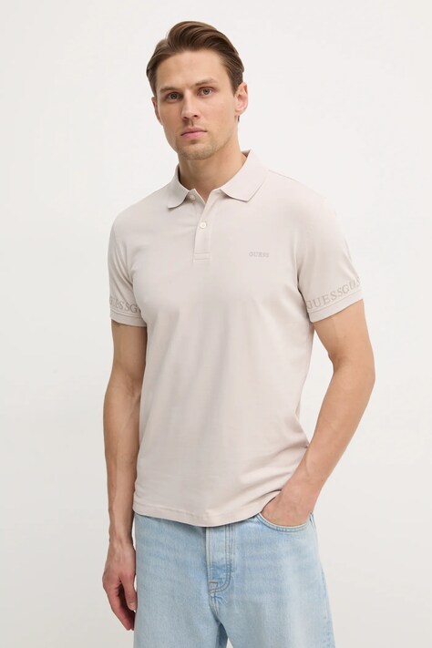 Polo tričko Guess NOLAN béžová barva, s potiskem, M5RP66 J1314