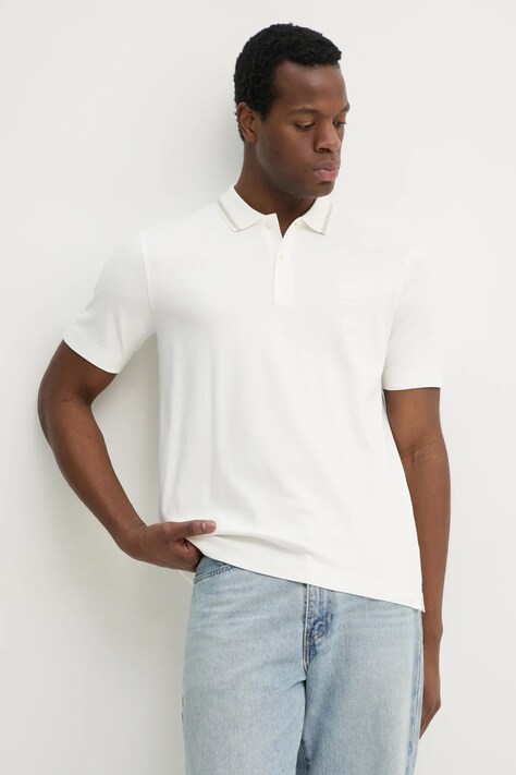 Marc O'Polo polo de bumbac barbati, culoarea bej, neted, 522203453034
