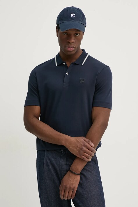 Marc O'Polo polo de bumbac barbati, culoarea albastru marin, neted, 522203453034