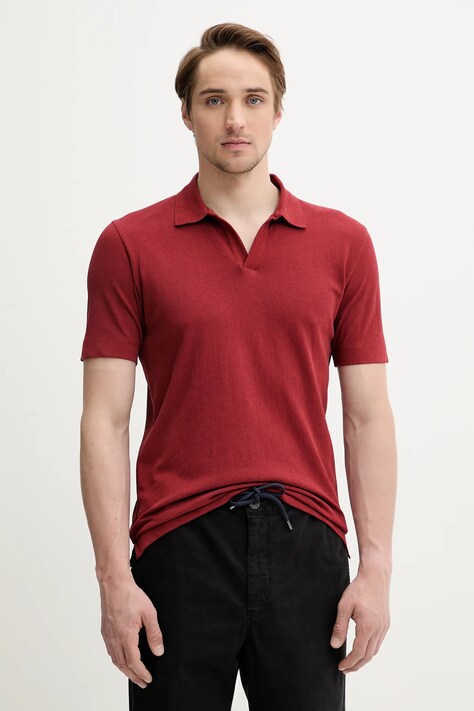 Marc O'Polo tricou polo din in barbati, culoarea bordo, neted, 523209153026