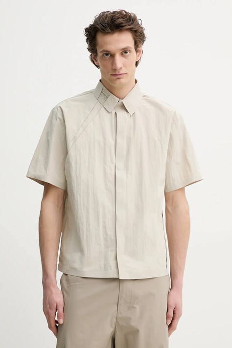 Heliot Emil cămașă bărbați, culoarea bej, cu guler clasic, relaxed, SS25_M_05_063_ST18