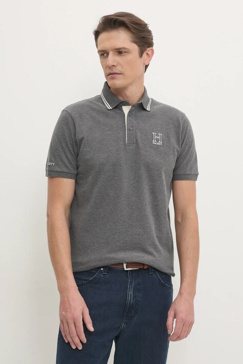 Hackett London tricou polo barbati, culoarea gri, neted, HM563381