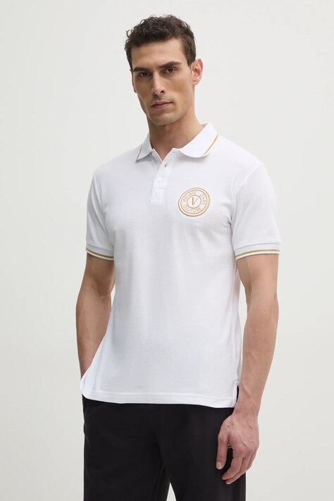 Bavlněné polo tričko Versace Jeans Couture bílá barva, s aplikací, 78GAGT00 CJ01T