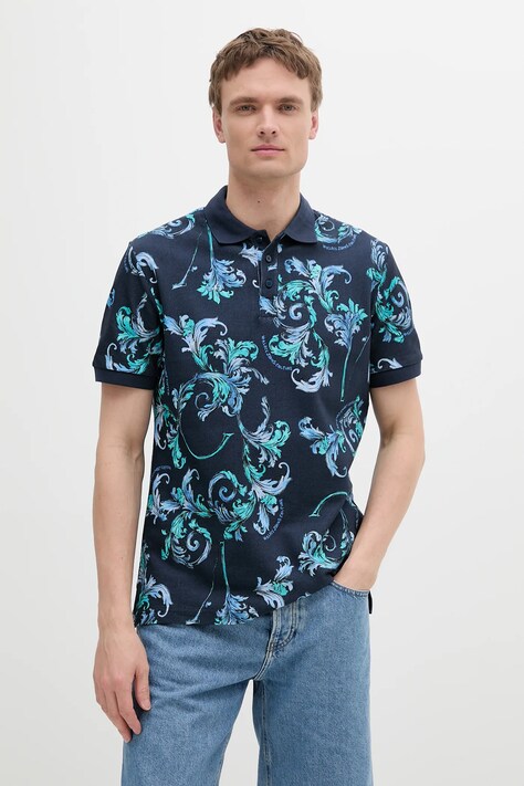 Versace Jeans Couture polo bawełniane męski kolor granatowy wzorzysty 78GAG6S0 JS460