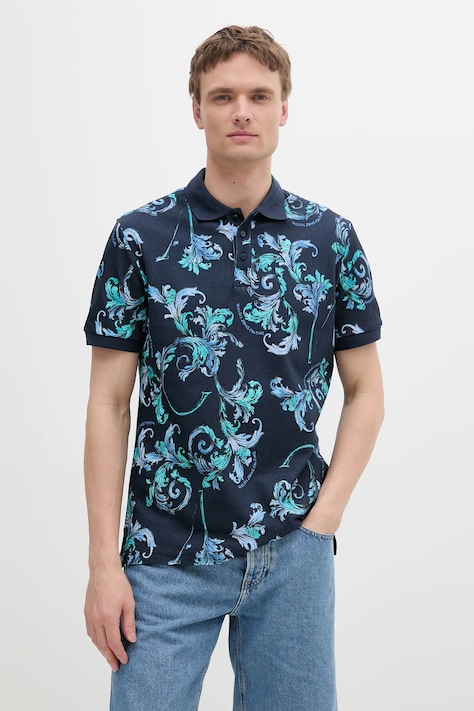 Bavlněné polo tričko Versace Jeans Couture pánské, tmavomodrá barva, 78GAG6S0 JS460