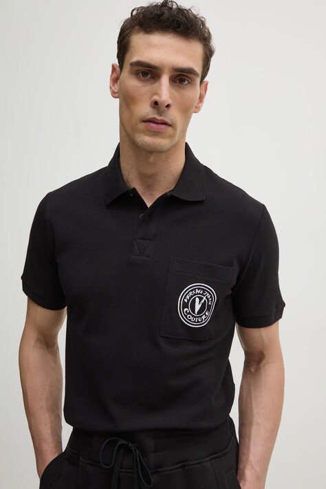 Versace Jeans Couture polo de bumbac barbati, culoarea negru, cu imprimeu, 78GAGT01 CJ01T