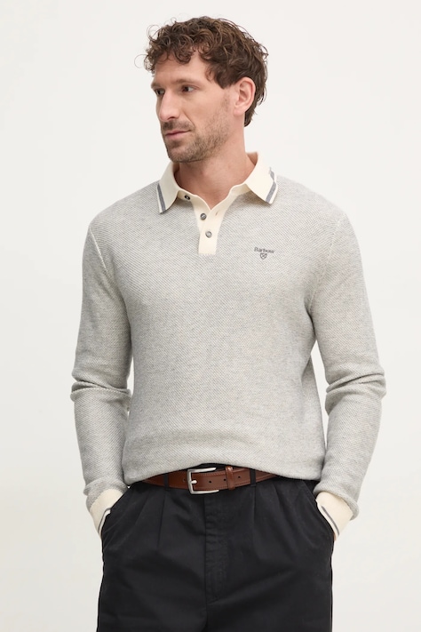 Sveter s prímesou vlny Barbour pánsky, šedá farba, tenký, MKN1631ST13