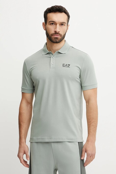 Polo tričko EA7 Emporio Armani pánske,, zelená farba, s potlačou, PJVQZ.8NPF14