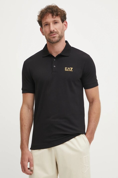 EA7 Emporio Armani tricou polo barbati, culoarea negru, cu imprimeu, PJVQZ.8NPF14