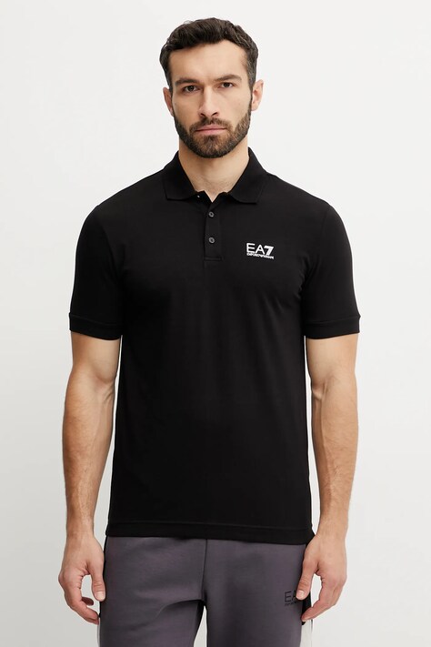 Polo tričko EA7 Emporio Armani pánske, čierna farba, s potlačou, PJVQZ.8NPF14