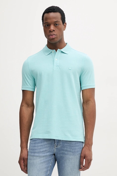 United Colors of Benetton polo bawełniane męski kolor turkusowy melanżowy 3088U3023