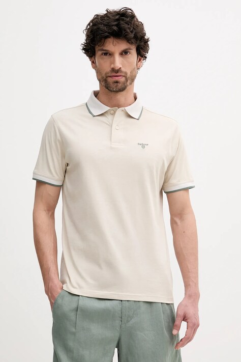 United Colors of Benetton polo z domieszką lnu męski kolor beżowy gładki 115GK301G