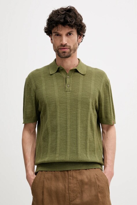 United Colors of Benetton póló vászonkeverékből zöld, sima, 115GK301G